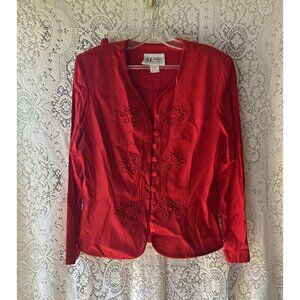 Vintage S.L. Fashions Petite Red Skirt & Jacket Set Beaded Embroidered‎ 12P NWT